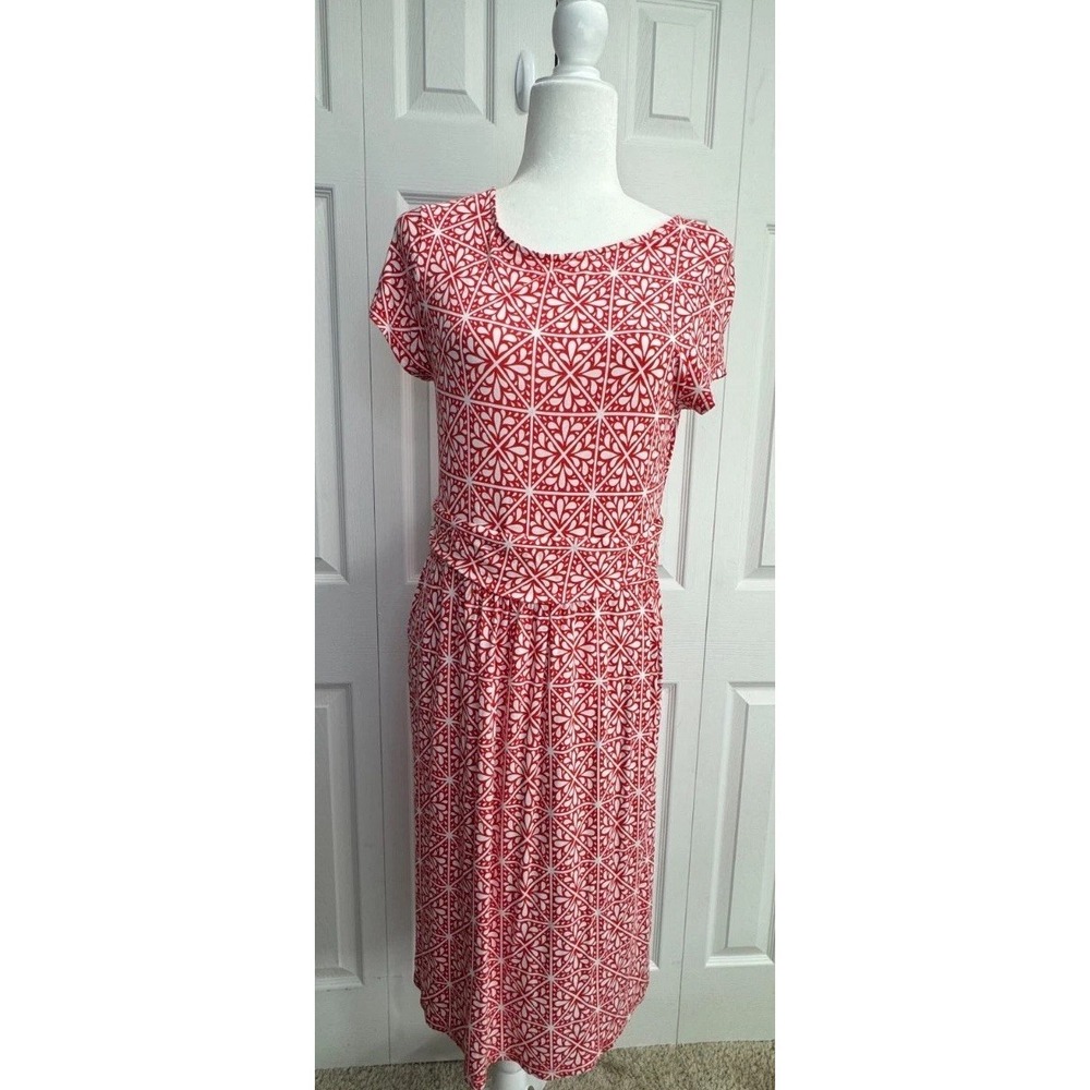 Boden Amelie Print Fit Flare Jersey Dress Women's 10R Red Casual Short Sleeve